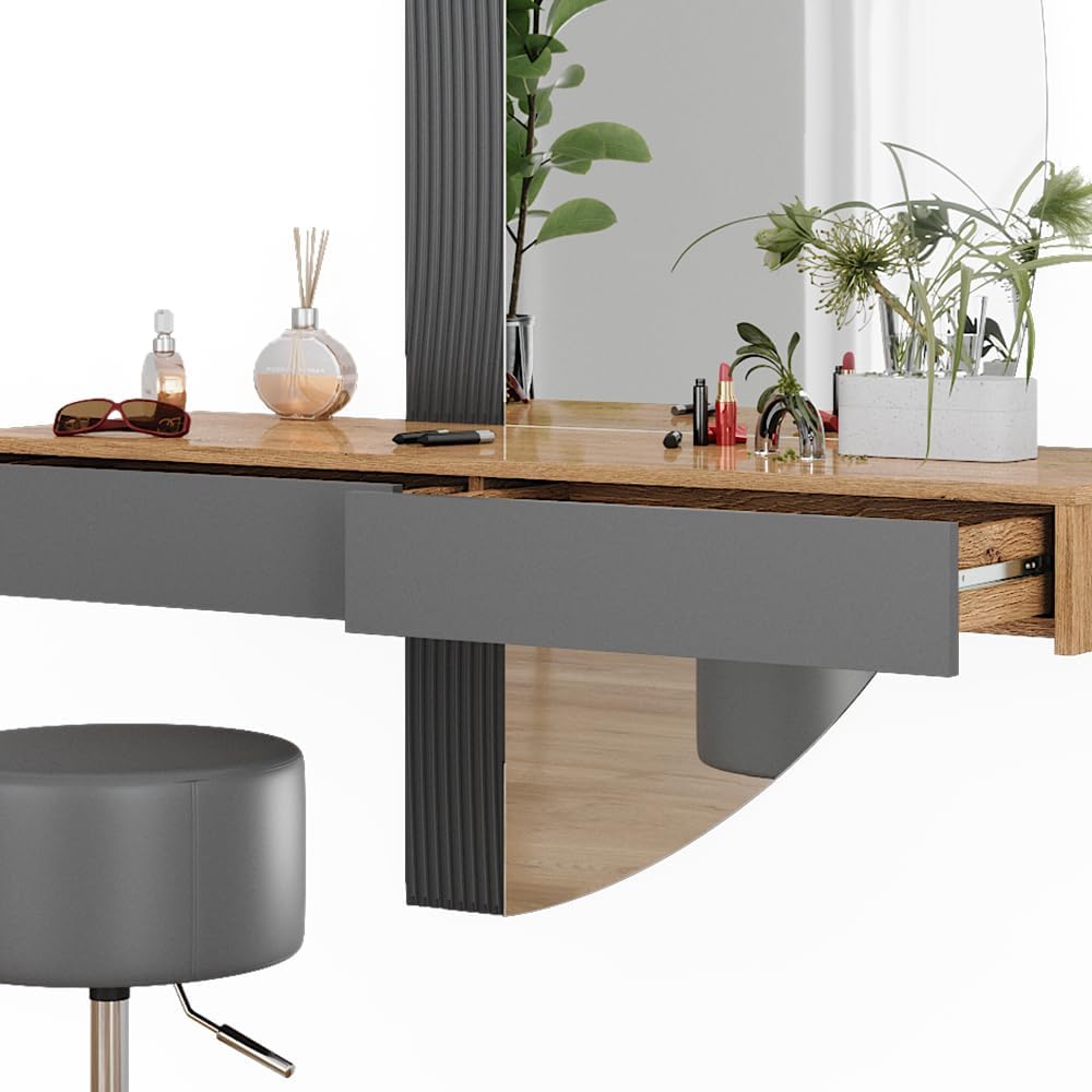Tocador Vicco Melisa, gris, 120 cm con iluminación y taburete, altura flexible, perfectamente ajustable a las necesidades individuales