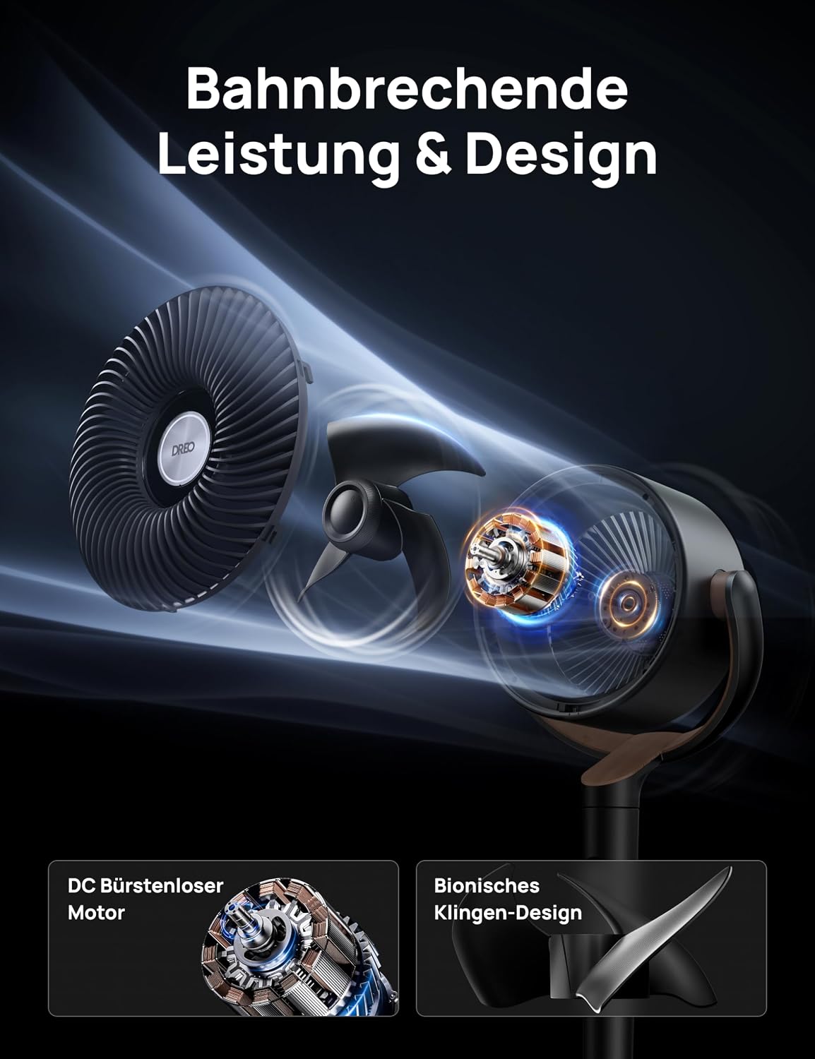 DREO 23dB leiser Standventilator, 120°+120° Omni-direktionale oszillierende Ventilator, 27M Windentfernung, 1615 m³/h Luftvolumen Echt Turbo-Luftzirkulator Fans, 89-102cm Höhe 3 Modi 8-Geschwindigkeit