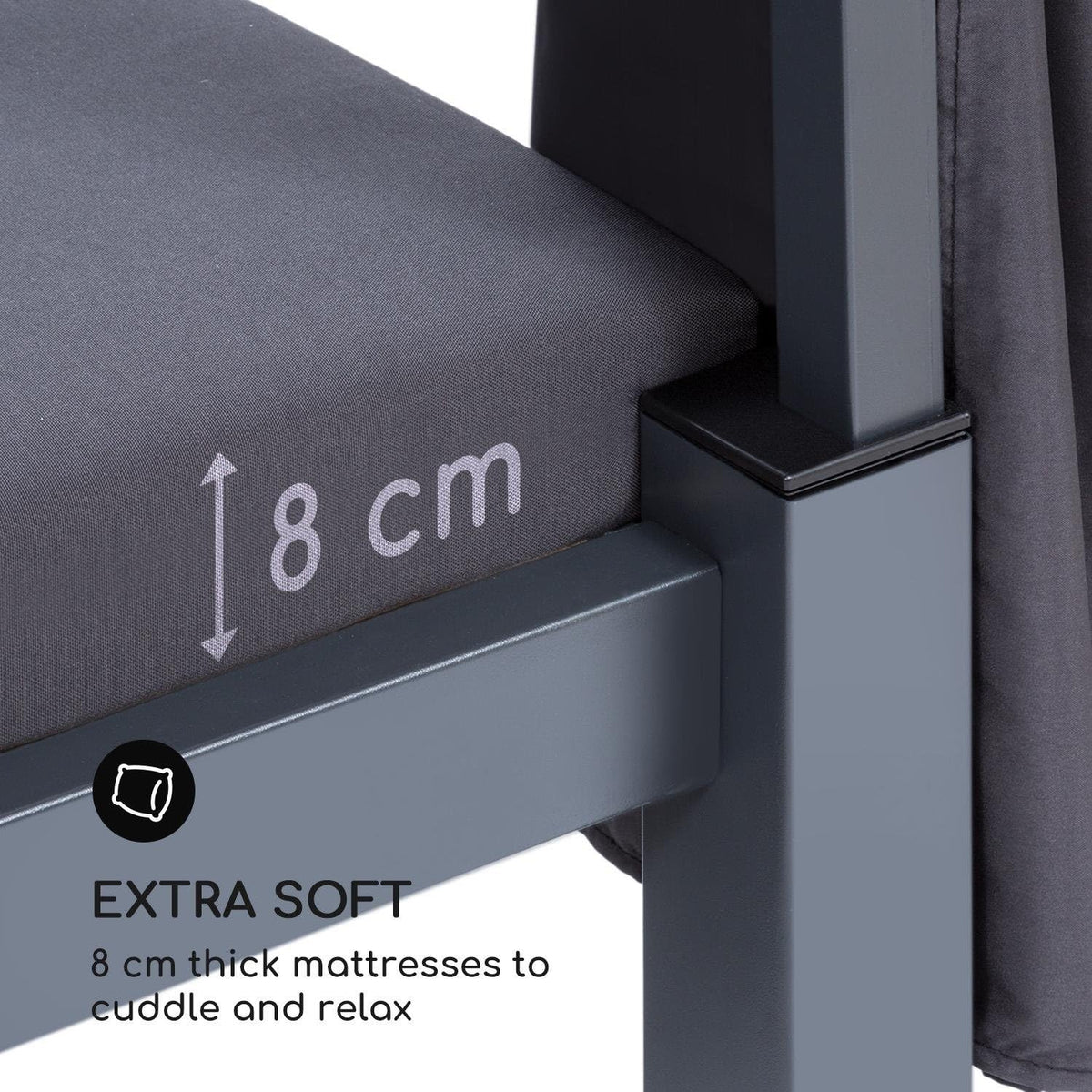 blumfeldt Senator Lounge - Tumbona de jardín doble con toldo, cenador tipo lounge, 188 x 208 x 205 cm, acolchado cómodo, cortinas de privacidad, resistente al agua, estructura de acero, máx. 350 kg, gris