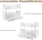 Interbeds Etagenbett für 3 Kinder Stockbett Hochbett 200x90 cm Holzbett Kiefernholz Kinderbett zusätzlicher Schlafplatz in der Schublade Jugenbett mit Lattenrost und Rausfallschutz