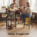 Juego de mesa de bar y taburetes HOKEEPER para 2 personas, barra de cocina, juego de mesa de pub, sala de estar, comedor (retro)