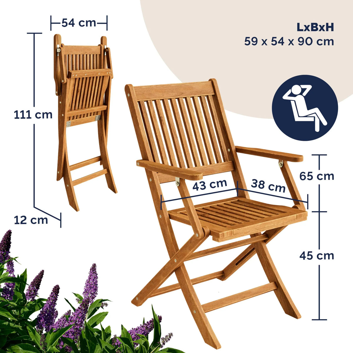 Conjunto de mesa de jardín certificado FSC para 4 personas, 200 cm, 160 kg, resistente a la intemperie, plegable, 5 piezas, acacia con reposabrazos, marrón