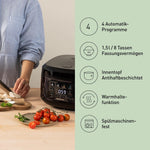 Panasonic SR-DA152KXE Arrocera automática con vaporera, 1,5 litros, 8 tazas, lógica difusa (Fuzzy Logic), indicador de proporción de agua, libre de BPA, función de mantener caliente, inicio programado, piezas aptas para lavavajillas, negro