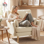 HOMCOM Sillón lounge con asiento de 83 cm, reposabrazos, sillón tapizado con cojín, aspecto de terciopelo, acolchado grueso, sillón relax con patas de madera para salón, dormitorio, crema