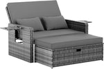 Amopatio Rattan Gartenlounge Outdoor Set, 2-Sitzer Gartensofa mit Auflagenbox & Verstellbarer Rückenlehne, Wetterfestes Lounge Möbel für Balkon und Terrasse mit Hocker und Kissen, Grey