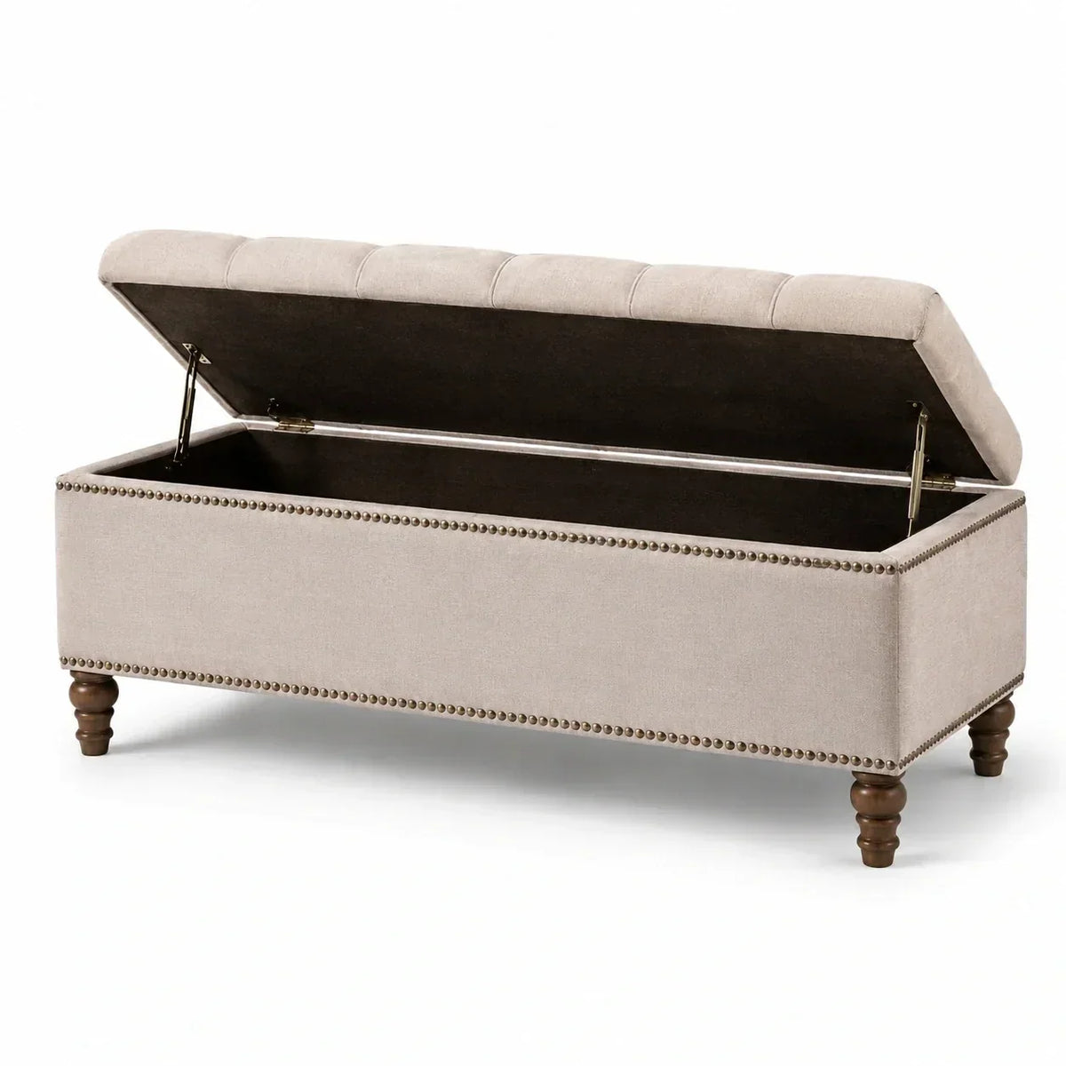 Banco de almacenamiento de lino con patas de madera 120 cm beige