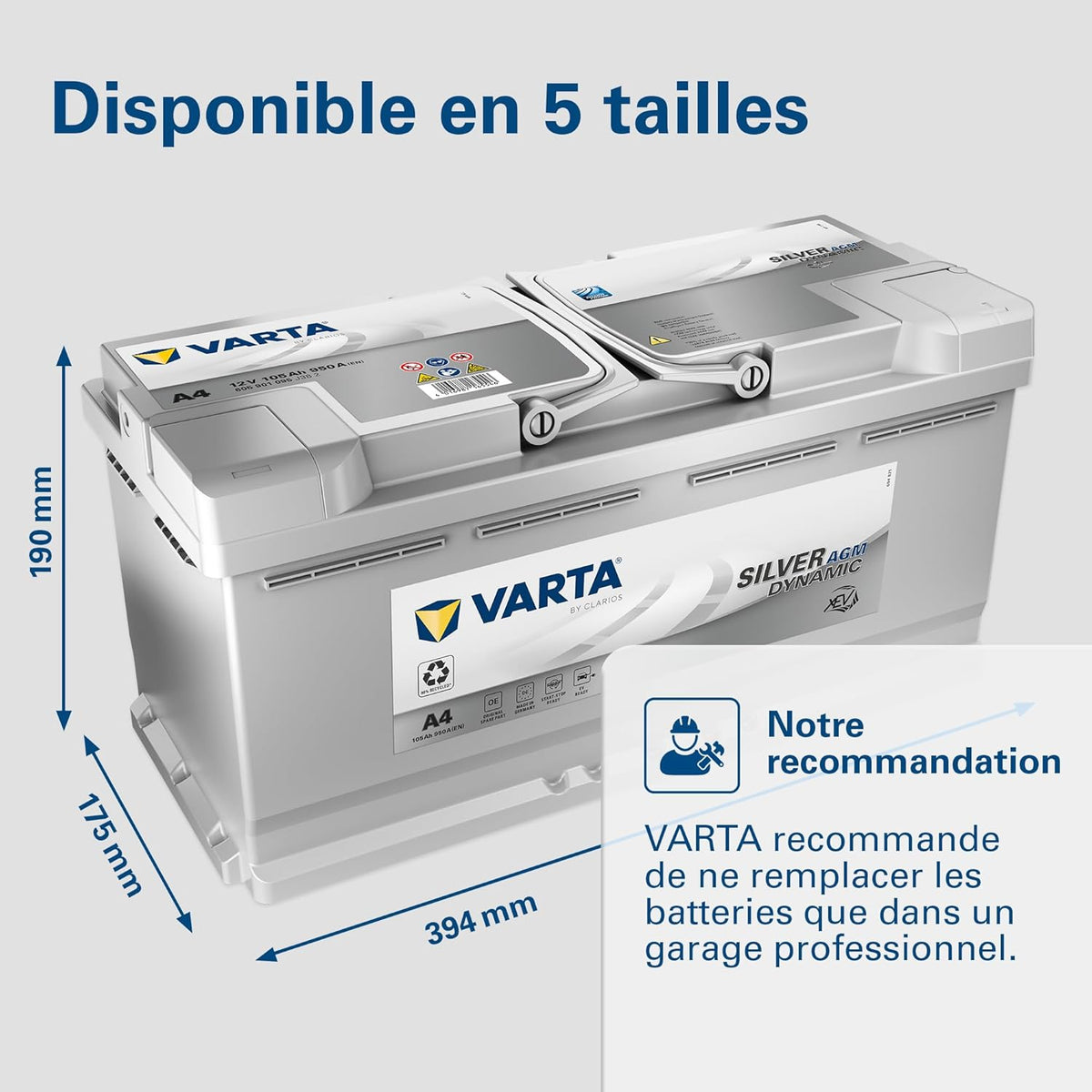 Batería de arranque XEV Varta Silver Dynamic AGM L6 A4 12V 105Ah / 950A 605901095