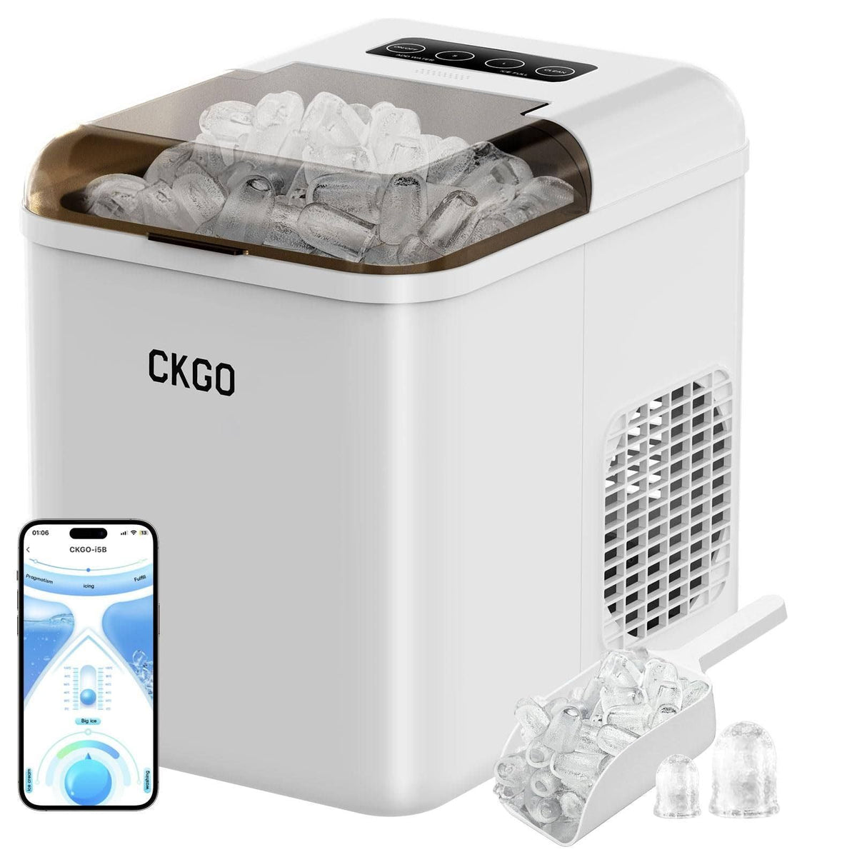 Máquina de Hielo Inteligente ZZLLKQ, 2 Tamaños de Hielo, Control por APP Wi-Fi, Máquina de Hielo Autolimpiable, 15 kg en 24h, 9 Cubitos de Hielo en