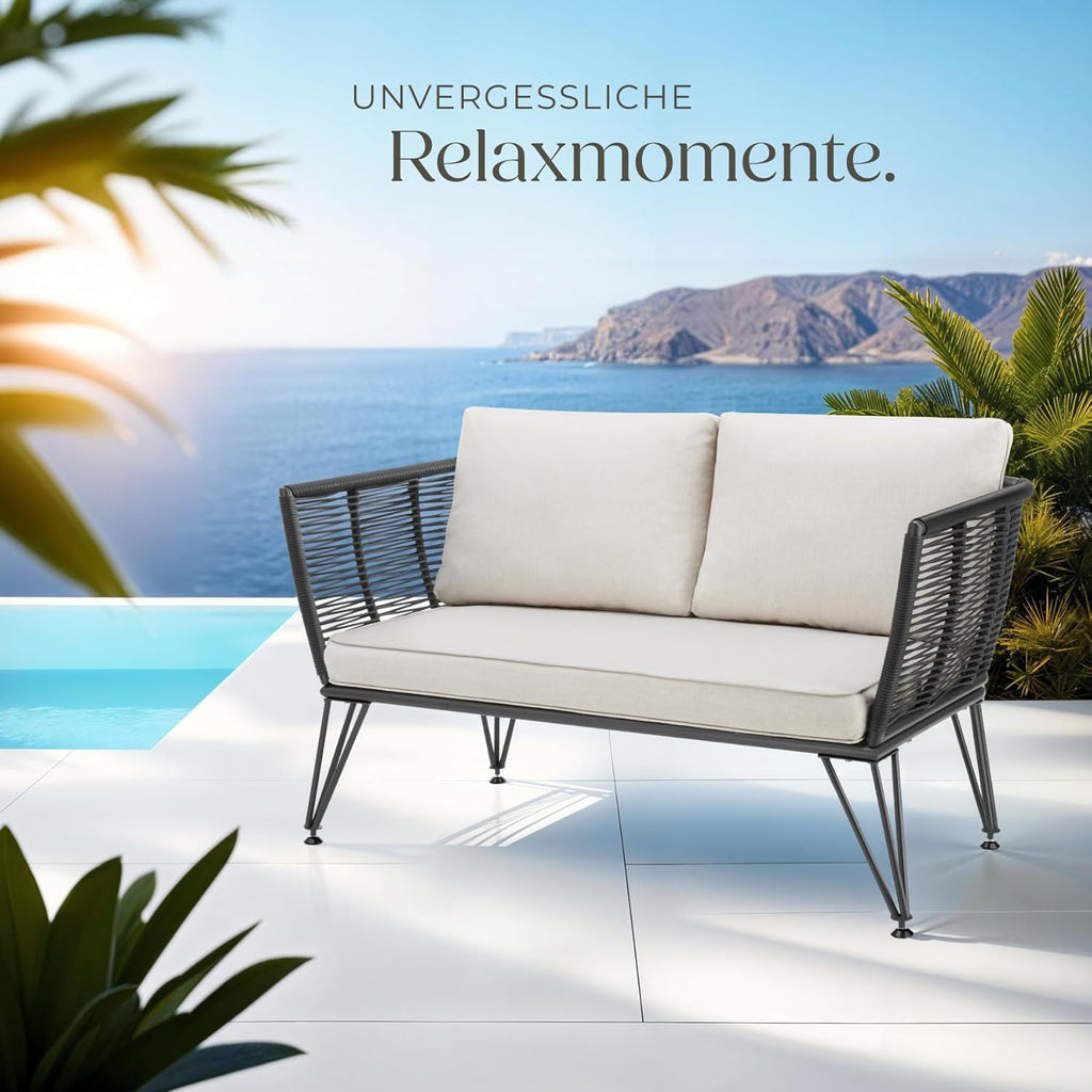 Sofá tipo lounge de ratán tectake®, muebles de salón para exteriores, muebles de balcón, muebles de exterior, muebles de jardín de ratán, sofá de jardín con cojines impermeables para exterior, muebles de balcón para balcones pequeños, jardín de invierno