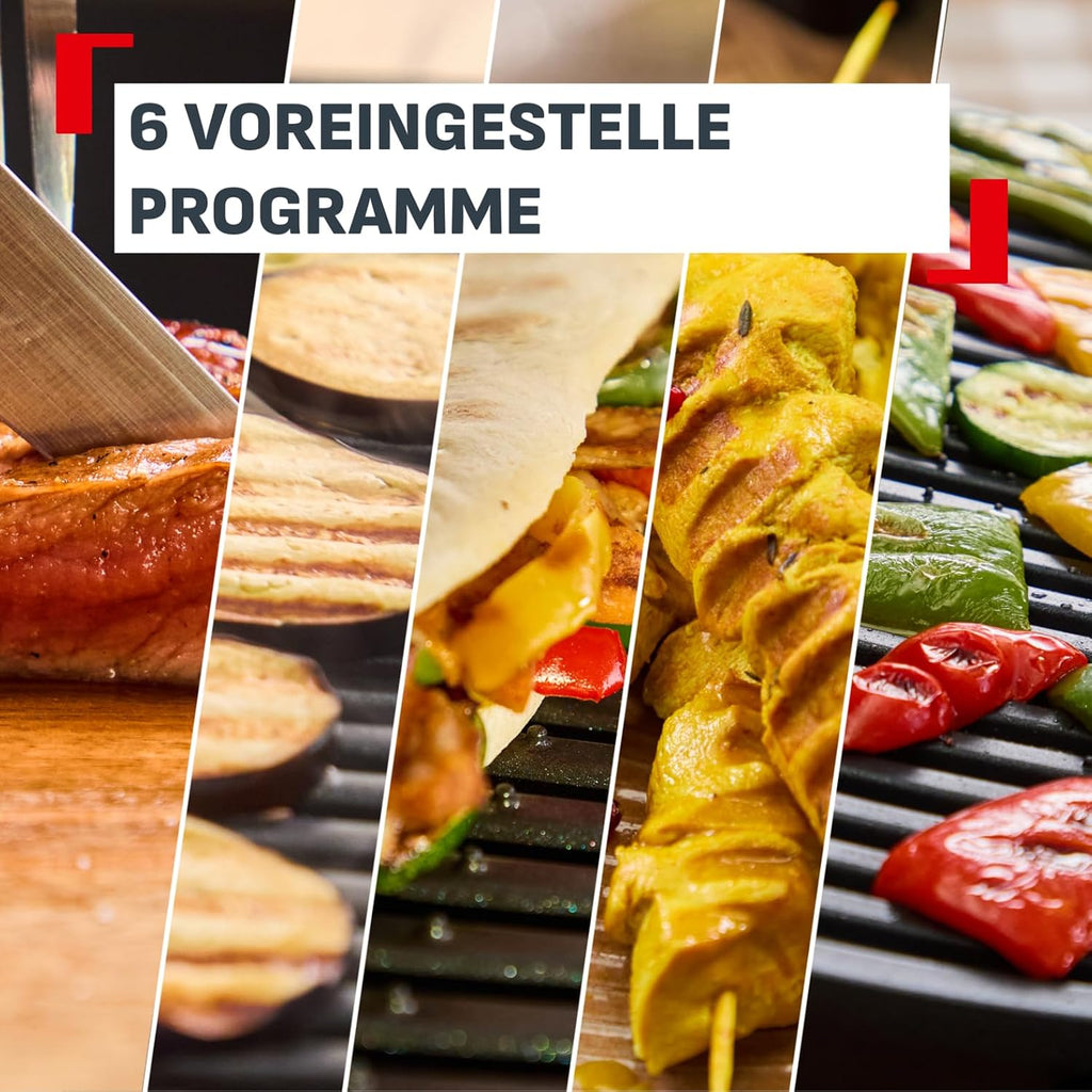 Tefal OptiGrill+ Parrilla de contacto, 6 programas, indicador de nivel de cocción, placas extraíbles, modo manual, resultados de asado óptimos gracias a la medición del grosor, parrilla eléctrica, acero inoxidable, GC712D12