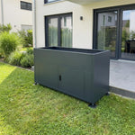Cama elevada Metzler para jardín con espacio de almacenamiento – Acero con recubrimiento en polvo en color antracita RAL 7016 | Cama de cultivo metálica resistente a la intemperie, huerto, jardinera elevada | 160 x 85 x 50 cm
