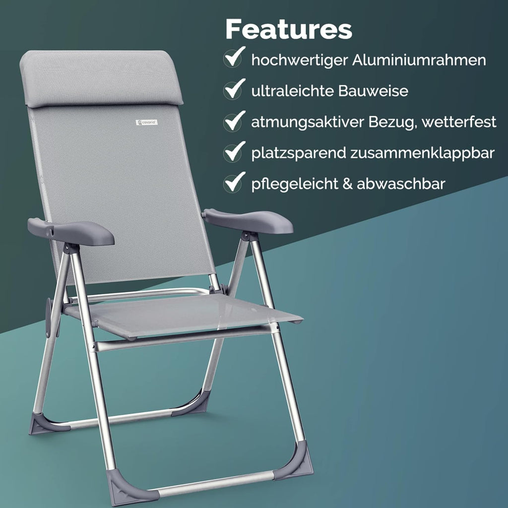 Casaria® Gartenstühle 4er Set Klappbar 7-Fach Verstellbar Alu mit hoher Rückenlehne Faltbar Balkon Campingstuhl Balkon Terrasse Klappstuhl Hochlehner