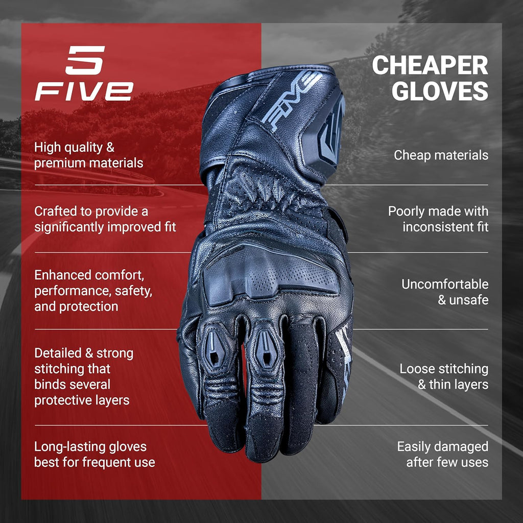 FIVE Guantes de moto RACING, RFX4 EVO, Guantes deportivos polivalentes para carretera y circuito