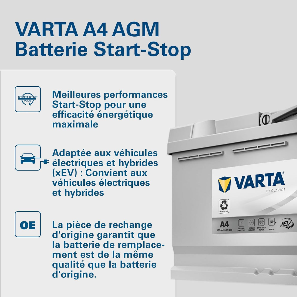 Batería de arranque XEV Varta Silver Dynamic AGM L6 A4 12V 105Ah / 950A 605901095