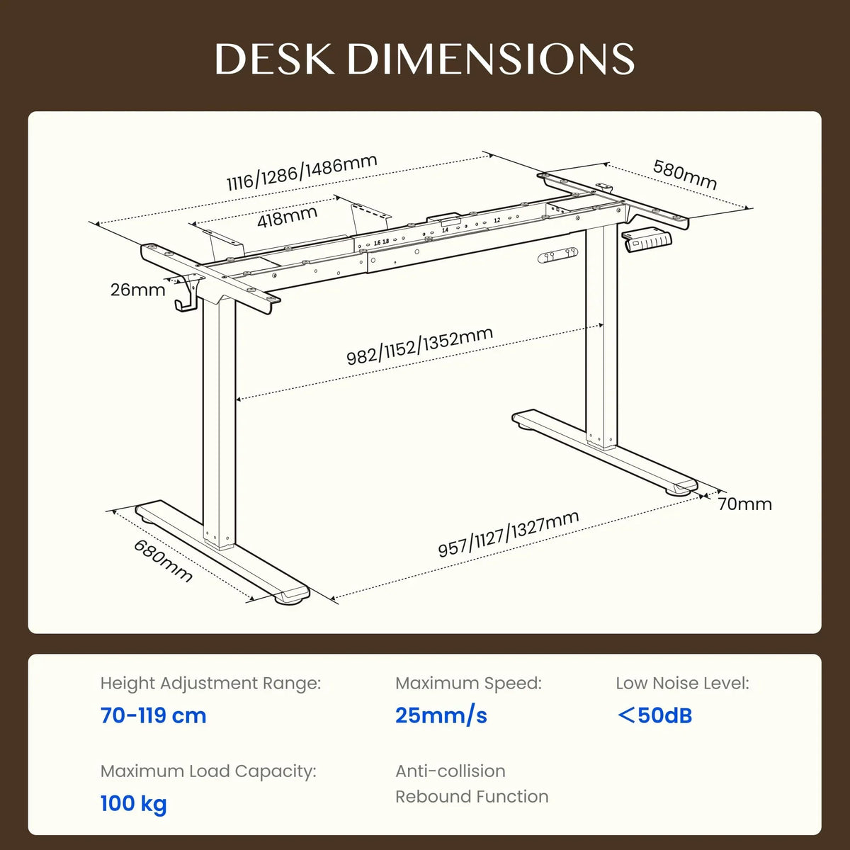 FLEXISPOT Base de mesa ajustable en altura E1 Pro motor dual, gestión de cables, pantalla LED de altura, 4 memorias, oficina, hogar.