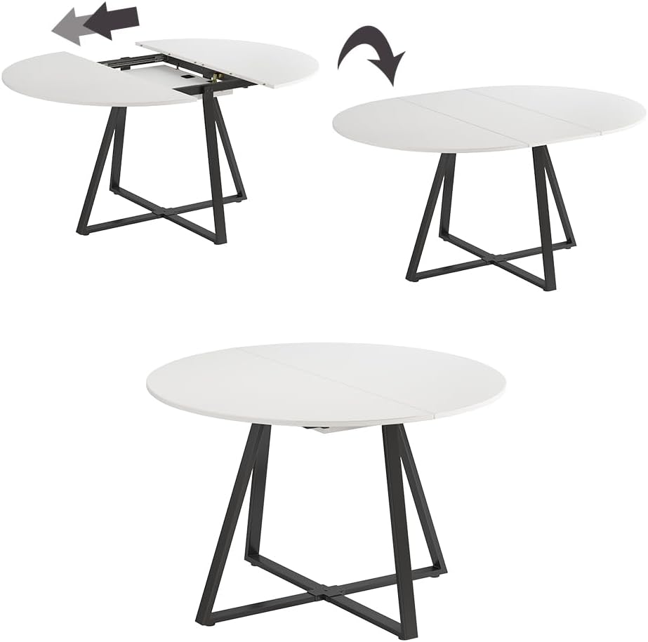 Mesa de comedor Vicco Loyd, blanco/negro, 120 x 120 cm extensible, con función de extensión para un ajuste flexible del tamaño de la mesa