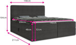 Cama boxspring Sofnet Mollo con 2 cajones, cama doble con colchón Bonell y topper, cama tapizada en suave tela de pana, cama, estructura de cama para dormitorio (beige (Tilia 03), 140 x 200 cm)