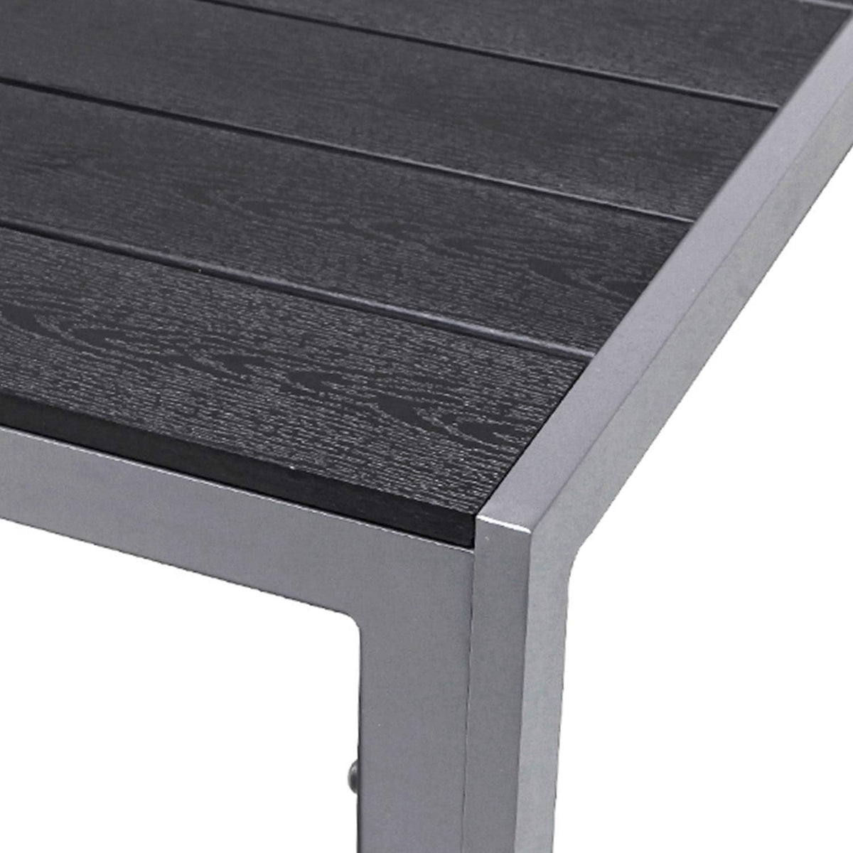 XL Gartentisch Aluminium Non Wood Silber/Schwarz Esstisch Gartenmöbel Tisch Holzimitat wetterfest 180x90x74cm