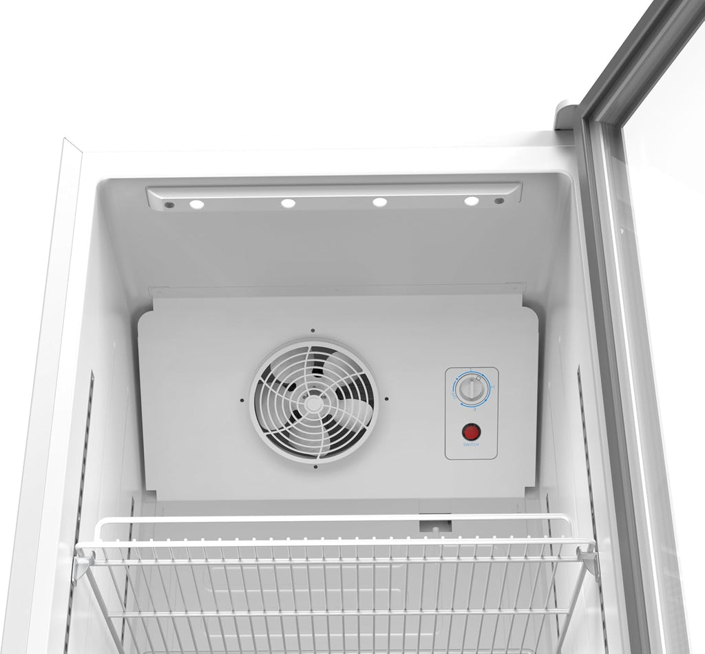 Refrigerador comercial para bebidas SCHOEPF GKS350 - Refrigeración por aire forzado - Refrigerador con puerta de cristal - 347 l - 5 estantes de rejilla ajustables - 194,5 cm de altura (blanco)