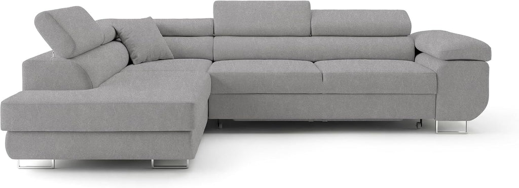 Ecksofa mit Schlaffunktion PASTI L-Form, Sofa Couch mit Bettkasten, 3-Sitzer Eckcouch, Schlafsofa für Wohnzimmer, Big Sofa Couch mit Schlaffunktion (Easy Clean Hellgrau, Ottomane Links)