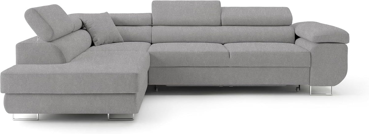 Ecksofa mit Schlaffunktion PASTI L-Form, Sofa Couch mit Bettkasten, 3-Sitzer Eckcouch, Schlafsofa für Wohnzimmer, Big Sofa Couch mit Schlaffunktion (Easy Clean Hellgrau, Ottomane Links)