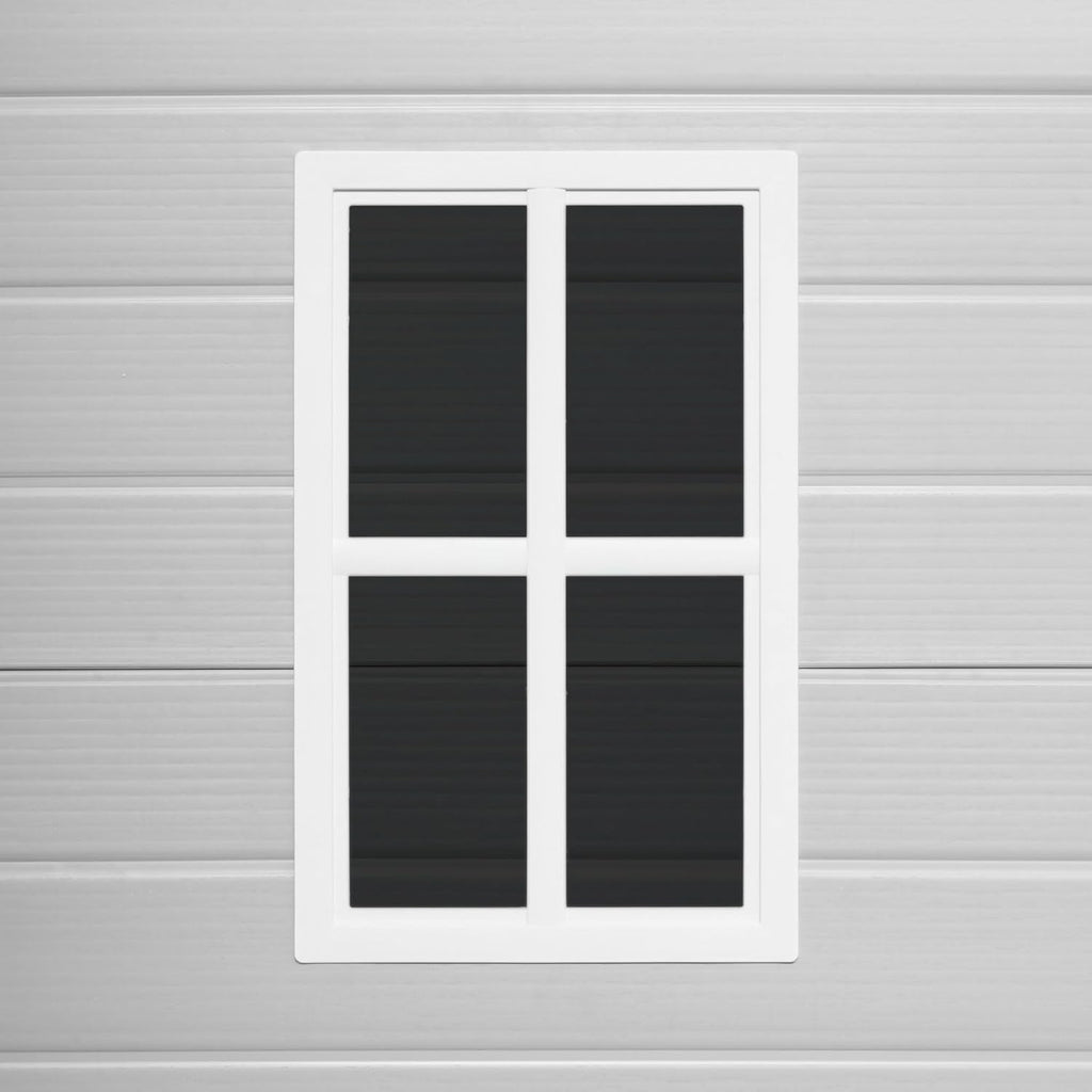 Wasabi - Caseta de resina para jardín Unit 1.4 – Ventana de luz natural - Suelo incluido - Paneles de 12 mm de espesor - Gris y blanco - Cobertizo de PVC para almacenaje exterior - 1,37 m² - Techo plano