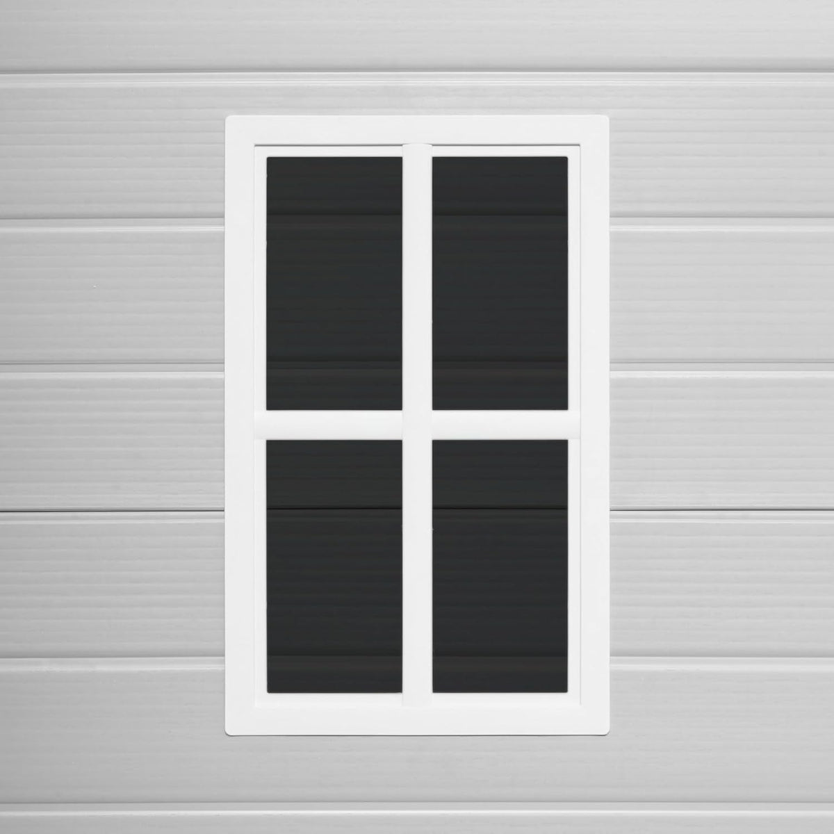 Wasabi - Caseta de resina para jardín Unit 1.4 – Ventana de luz natural - Suelo incluido - Paneles de 12 mm de espesor - Gris y blanco - Cobertizo de PVC para almacenaje exterior - 1,37 m² - Techo plano
