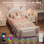 Cama tapizada infantil 90x200 con iluminación LED, estructura de cama individual con somier, cama de princesa para niña con cabecero en forma de conejo para dormitorio, tela de terciopelo, blanco (Blanco-C, 90x200 cm)