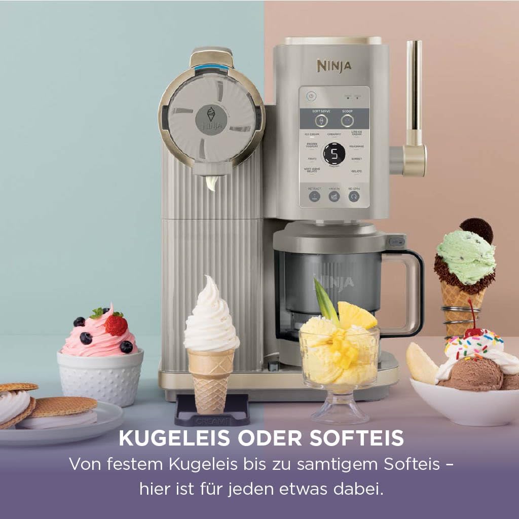 Heladera Ninja CREAMi Scoop & Swirl con 2 recipientes, 13 funciones, para helado, helado soft, gelato, sorbete, batidos y más, con función de mezcla, Stone Gold NC701EUSTGD