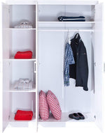 Inter Link - Kleiderschrank - Drehtürenschrank - Wäscheschrank - Garderobenschrank - Schlafzimmerschrank - 3 Türen - Kiefer massiv - Magnus - Weiß lackiert