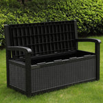 Banco de jardín con almacenamiento Olsen & Smith de 265 litros, resistente a la intemperie, arcón con cerradura, caja de almacenamiento para cojines, plástico impermeable, para herramientas, juguetes, mantas y más, negro