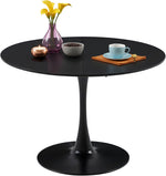 Mesa de comedor redonda de 110 cm, mesa de comedor redonda moderna negra, mesa de cocina para 4-6 personas, mesa de comedor de madera con estructura de metal, mesa redonda para cocina, comedor, salón y balcón, negro