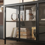 Caldion Modernes Glasvitrine mit LED-Beleuchtung,140×40×75cm,Vitrinenschrank aus gehärtetem Glas und MDF,Eisen, Glasschrank mit 3-Farbiger Beleuchtung, für Wohnzimmer,Büro