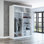 A&J MöbelLand Schwebetürenschrank GAPI Kleiderschrank 2-türig mit Spiegel, Garderobe 160 cm (Weiß/schwarz/schwarz)