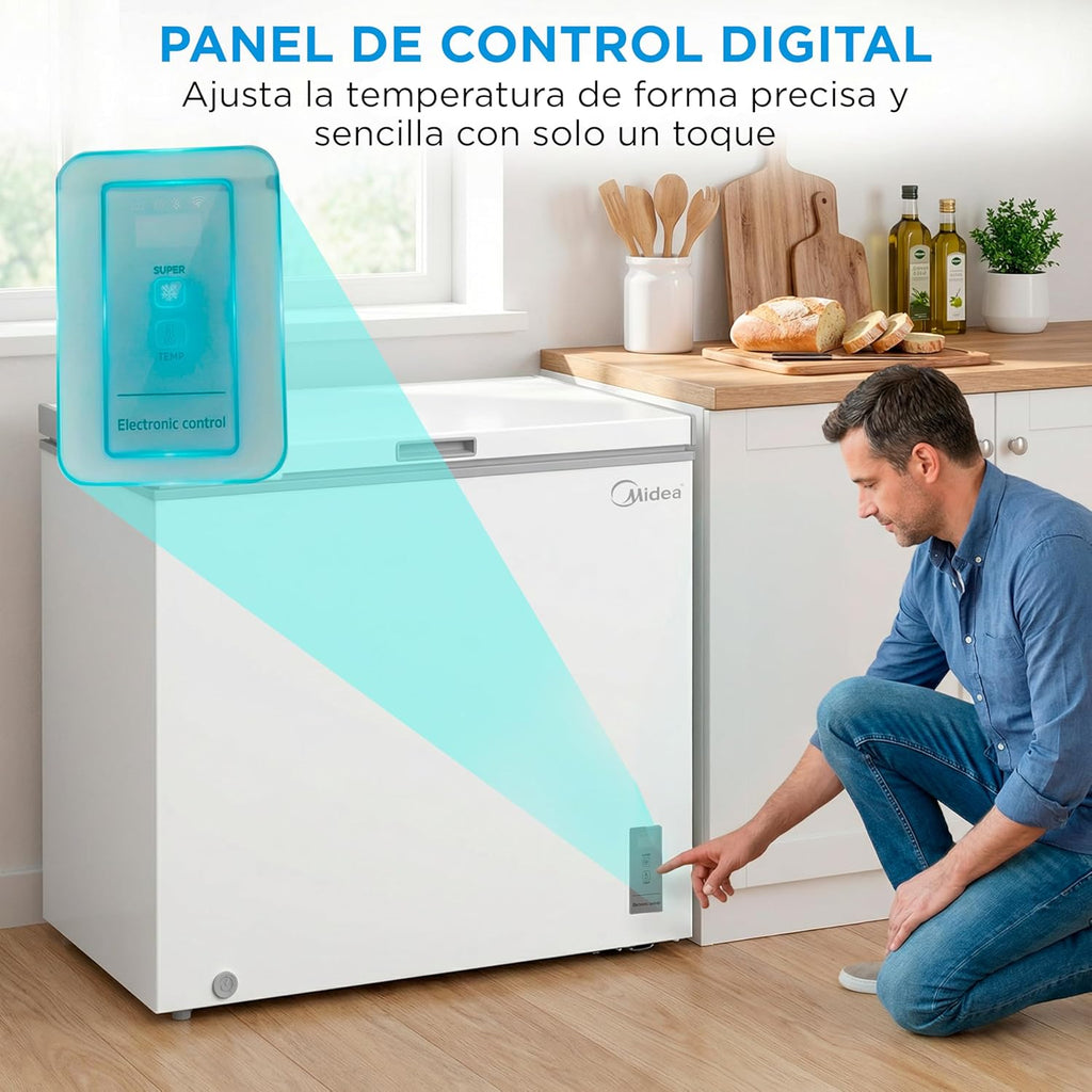 Congelador Arcón MIDEA de 293L | Congelador Horizontal Convertible a Frigorífico con Motor Inverter, Control Electrónico de Temperatura, Cestas con Asa | Arcón Silencioso 41 dB de Bajo Consumo