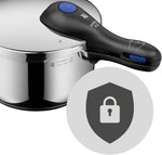 WMF Perfect Plus Juego de ollas a presión, inducción, 2 piezas, olla a presión de 6,5 l + 3 l, señal de cocción grande, 2 niveles de cocción, mango de tapa extraíble, regulador de cocción con una sola mano, acero inoxidable Cromargan pulido