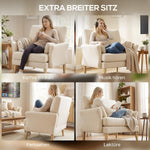 HOMCOM Sillón lounge con asiento de 83 cm, reposabrazos, sillón tapizado con cojín, aspecto de terciopelo, acolchado grueso, sillón relax con patas de madera para salón, dormitorio, crema