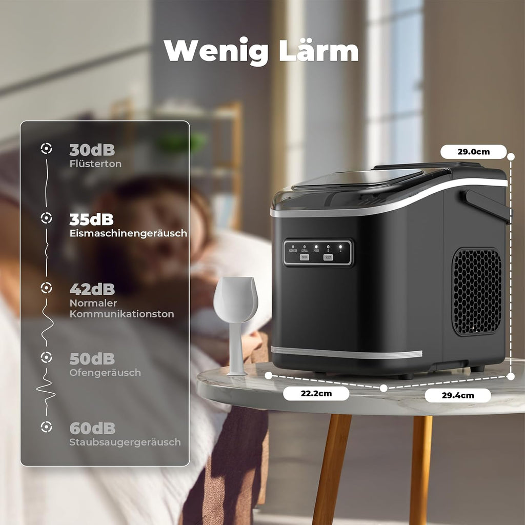 Eiswürfelmaschine, Acmeenjoy Eiswürfelbereiter Ice Maker 9 Eiswürfel in 6-8 Minuten, 12 KG in 24 H, Selbstreinigende Eiswürfelmaschine Kleine für Küche, Büro, Bar und Party