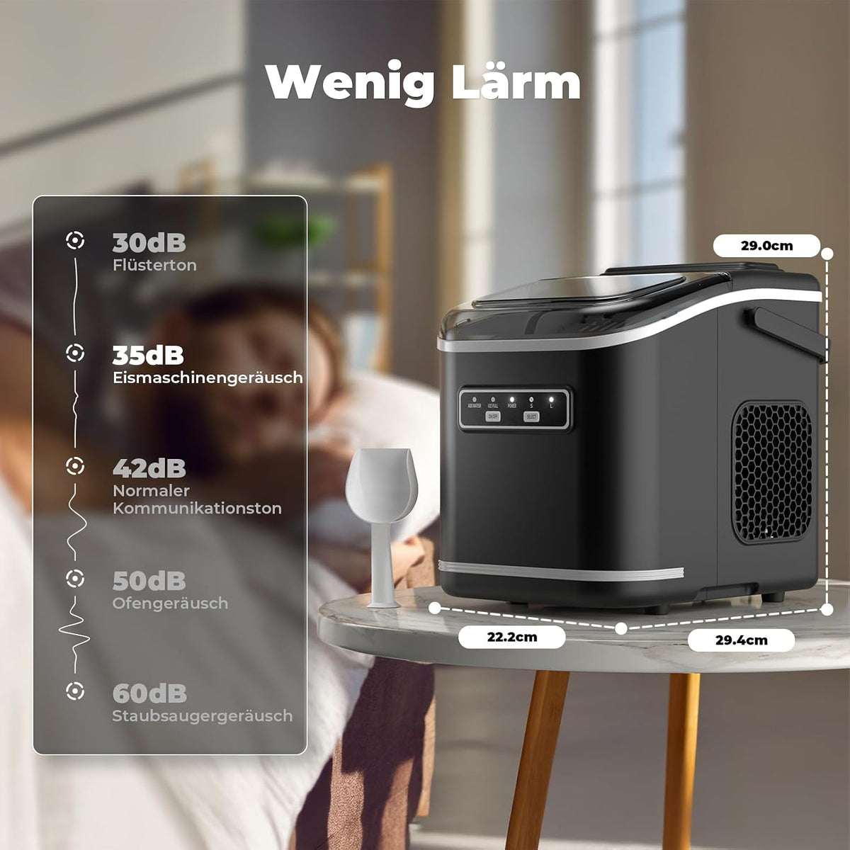 Eiswürfelmaschine, Acmeenjoy Eiswürfelbereiter Ice Maker 9 Eiswürfel in 6-8 Minuten, 12 KG in 24 H, Selbstreinigende Eiswürfelmaschine Kleine für Küche, Büro, Bar und Party