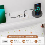 AOGLLATI Bett 90x200 mit Stauraum Schlafsofa mit Integriertem Bücherregal & 6 Schubladen,Jugendbett mit LED-Beleuchtung & Ladestation Gästebett Tagesbett Bettgestell mit Lattenrost(Weiß, 90x200cm)