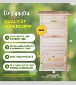 Compostador de madera a prueba de ratas con tapa, protección contra plagas, rejilla de ventilación y base, técnica de deslizamiento para compostar sin malos olores, sin necesidad de volteo, 340 L