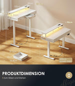 OffiGo Elektrischer Schreibtisch mit Schubladen, 120cm Höhenverstellbarer Schreibtisch mit Monitorständer, Standing Desk mit Steckdosen und Lichtleiste, Tisch Höhenverstellbar Bürotisch, Weiß
