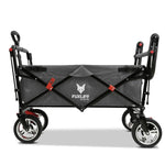 Carrito de mano plegable y compacto Fuxtec FX-CT700 gris, con frenos, asiento acolchado, mango ajustable en altura, para excursiones