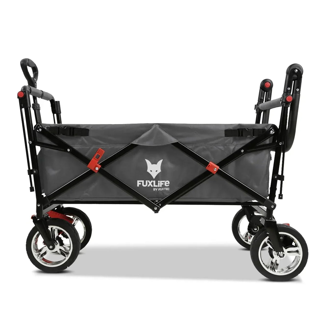 Carrito de mano plegable y compacto Fuxtec FX-CT700 gris, con frenos, asiento acolchado, mango ajustable en altura, para excursiones