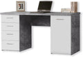Forte NET106 Schreibtisch 140 150, Schreibtisch mit 4 Schubladen und 1 Tür, Home Office, Büro, Computertisch, Holzwerkstoff, Betonoptik Lichtgrau / Weiß, 145 cm breit x 60 cm tief x 76,3 cm hoch