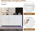 ModernLuxe LED Sideboard Hochglanz Wohnzimmer Beistellschrank 140x40x65cm,3 Schubladen & 2 Türen, Moderne Kommode mit Stauraum für Flur, Büro und Wohnzimmer, Weiß
