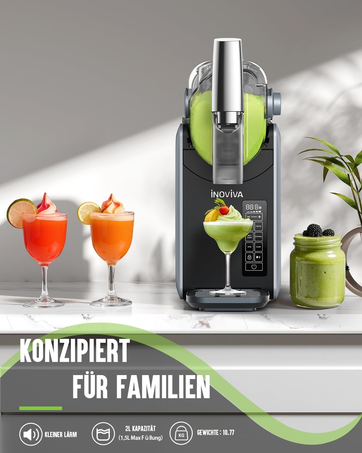 Máquina de granizados INOVIVA, no requiere hielo, máquina de granizados de 2L para el hogar con autolimpieza, 5 programas preestablecidos, granizados congelados, margaritas, frappés, batidos (versión S1.2)