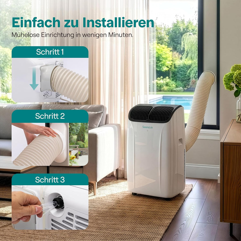 Aire acondicionado portátil SereneLife de 12.000 BTU con función de calefacción – Aire acondicionado compacto para habitaciones de hasta 32 m² | Refrigeración, calefacción, deshumidificador y ventilador | 48 dB | Gris