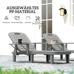 Outsunny Set de 2 tumbonas de jardín con mesa auxiliar, aspecto de madera, respaldo ajustable en 5 posiciones, silla de jardín resistente a la intemperie, carga máx. 120 kg, para jardín, exterior, playa, gris oscuro
