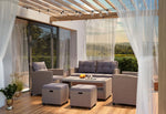 Set de muebles de jardín de poliratán Firenze de di volio - Conjunto lounge con sofá doble, 2 sillones, 2 taburetes y mesa - Set de muebles de jardín con aspecto de ratán, incluye una manta de forro polar